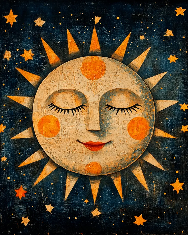 Early Folk Art Sun - Aliens, Spaceships  Outer-Space Wall Art Prints – 8″x10″ Artwork for 11″x14″ Frame