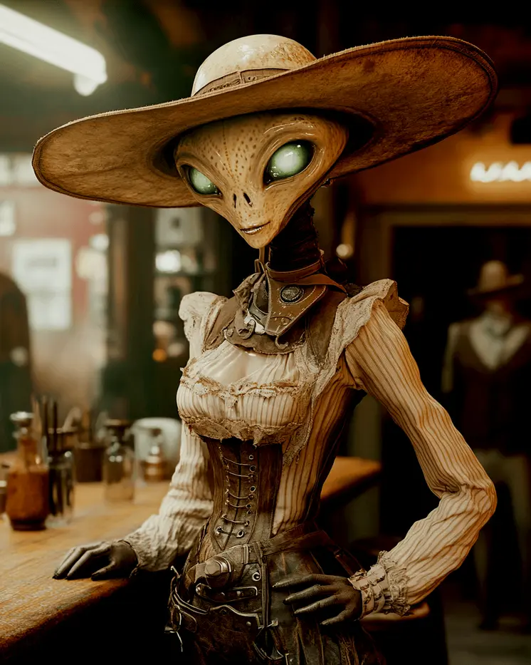 Cowgirl Alien #1 - Aliens, Spaceships  Outer-Space Wall Art Prints – 8″x10″ Artwork for 11″x14″ Frame