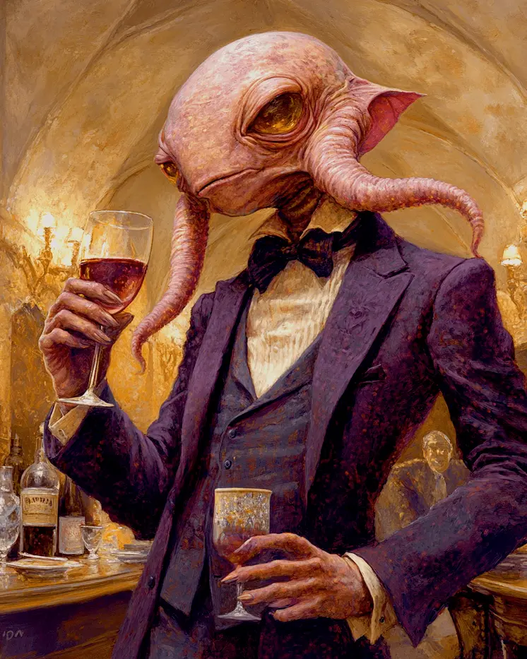Two Handed Drinker - Aliens, Spaceships  Outer-Space Wall Art Prints – 8″x10″ Artwork for 11″x14″ Frame