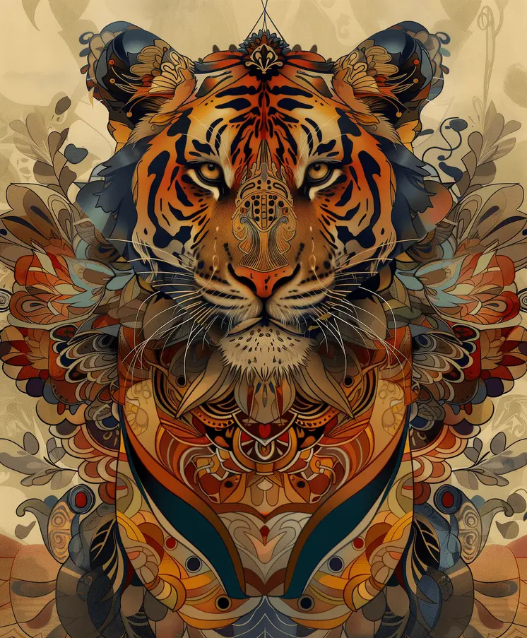 Tiger 1 Art Nouveau - Animal Kingdom Wall Art Prints in Art Nouveau Style – 8″x10″ Artwork for 11″x14″ Frame