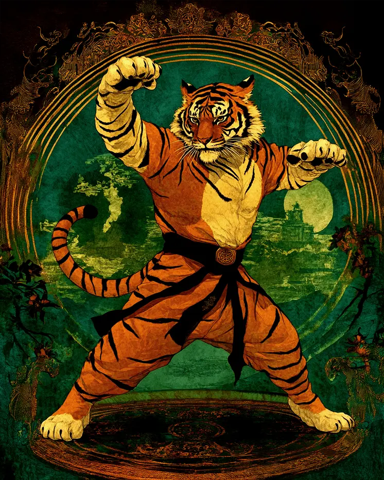 Tiger Dance #4 - Martial Arts Wall Art Prints – 8″x10″ Artwork for 11″x14″ Frame