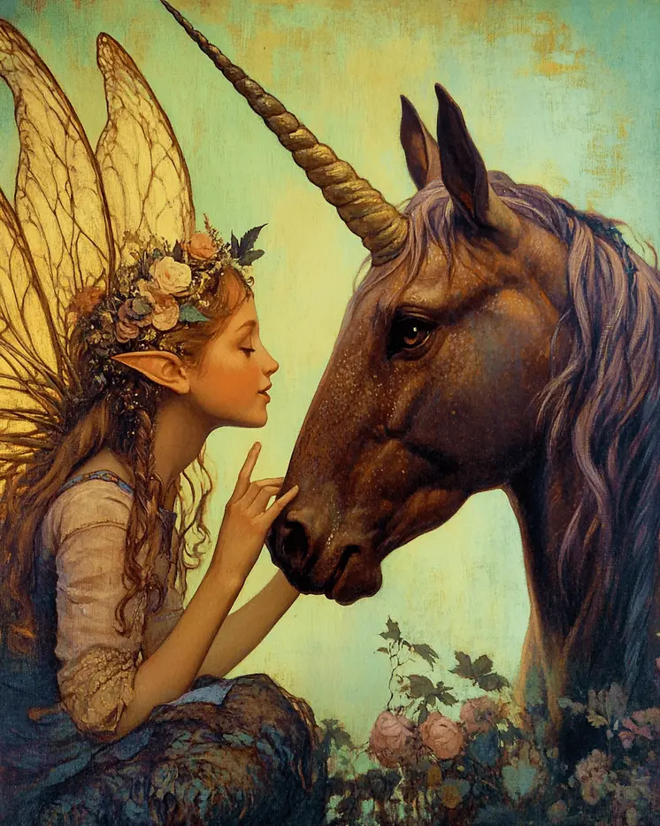 Fairy Discussion - Unicorn & Pegasus Wall Art Prints – 8″x10″ Artwork for 11″x14″ Frame