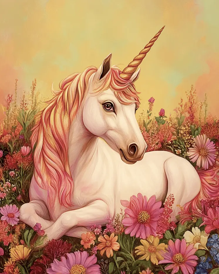 Field of Flowers - Unicorn & Pegasus Wall Art Prints – 8″x10″ Artwork for 11″x14″ Frame