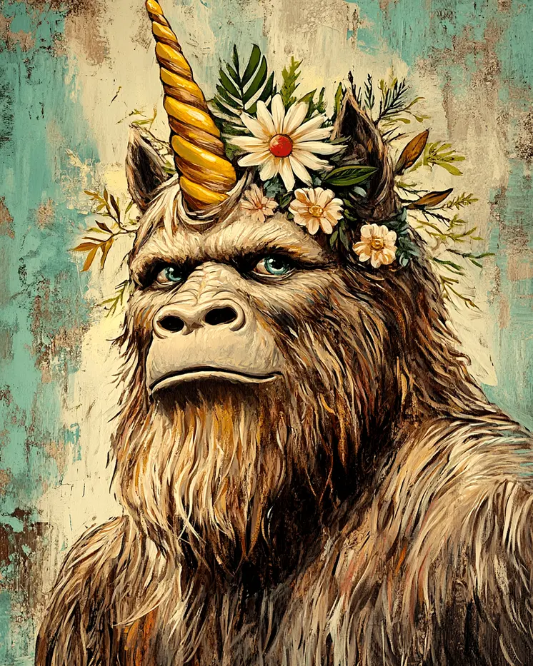 Elusive Unihorn Bigfoot - Unicorn & Pegasus Wall Art Prints – 8″x10″ Artwork for 11″x14″ Frame