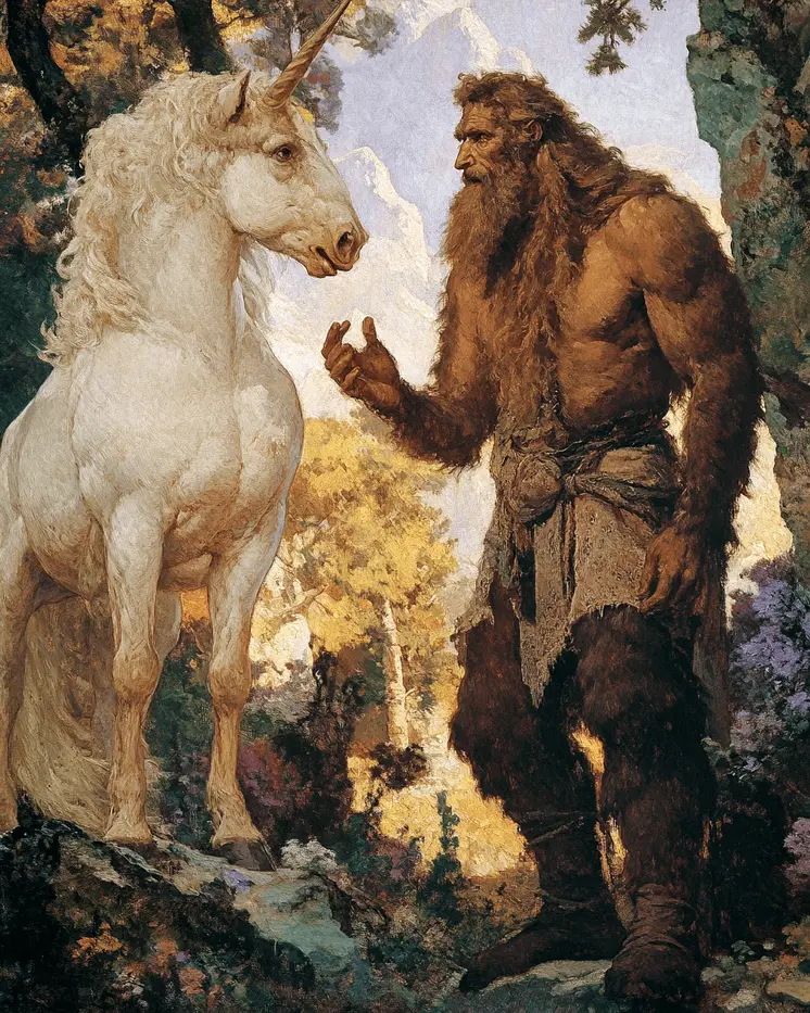 Sasquatch Discussion - Unicorn & Pegasus Wall Art Prints – 8″x10″ Artwork for 11″x14″ Frame