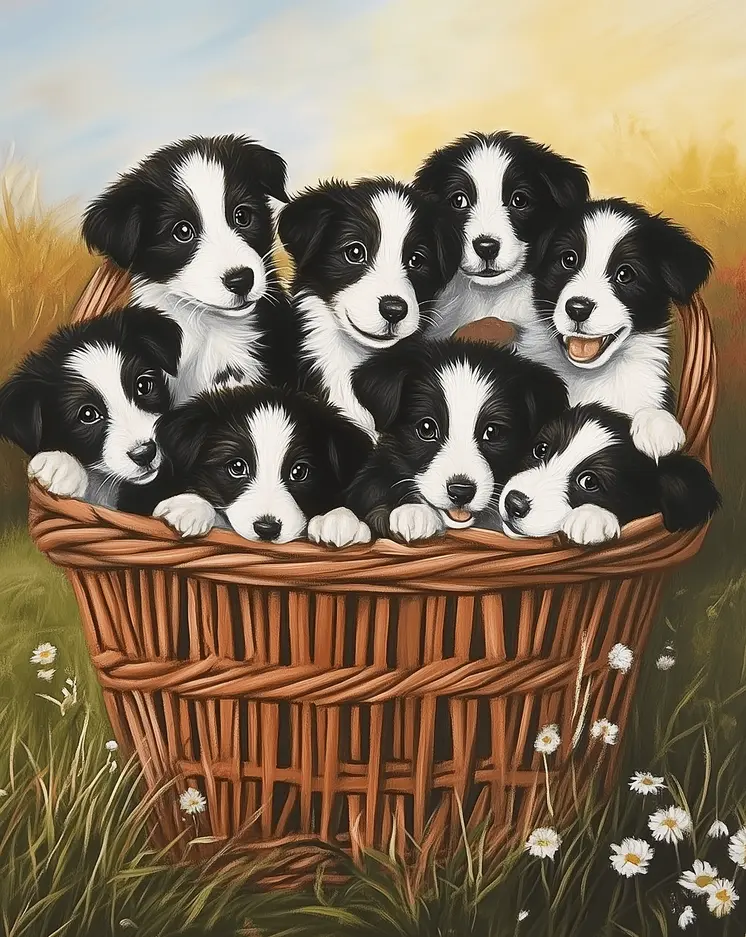 Border Collies in a Basket - Dog and Pets Wall Art Prints