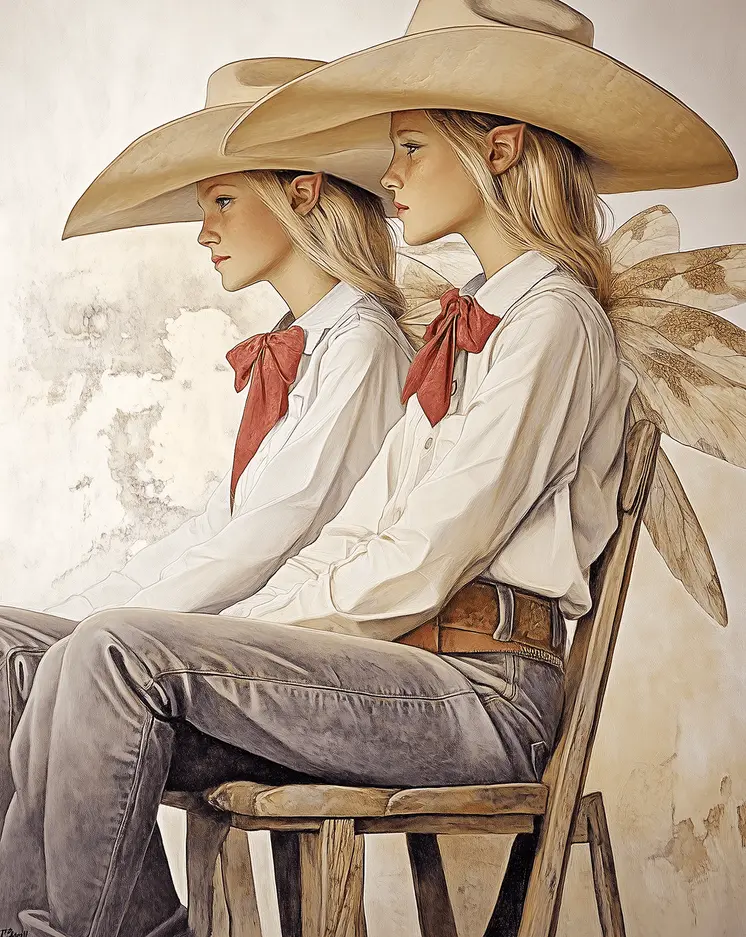 Huldufolk Cowgirl Fairies - Cowgirl Fairies – 8″x8″ Artwork in 12″x12″ Mat