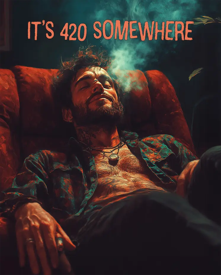 Man in Recliner Stoned – 420 8″x10″ Artwork for 11″x14″ Frame