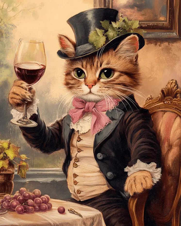 Gentleman Cat Giving a Toast - Wine Wall Art Prints – 8″x10″ Artwork for 11″x14″ Frame