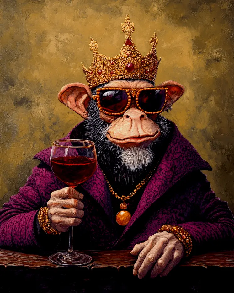 Monkey King with Glass of Vino - Wine Wall Art Prints – 8″x10″ Artwork for 11″x14″ Frame