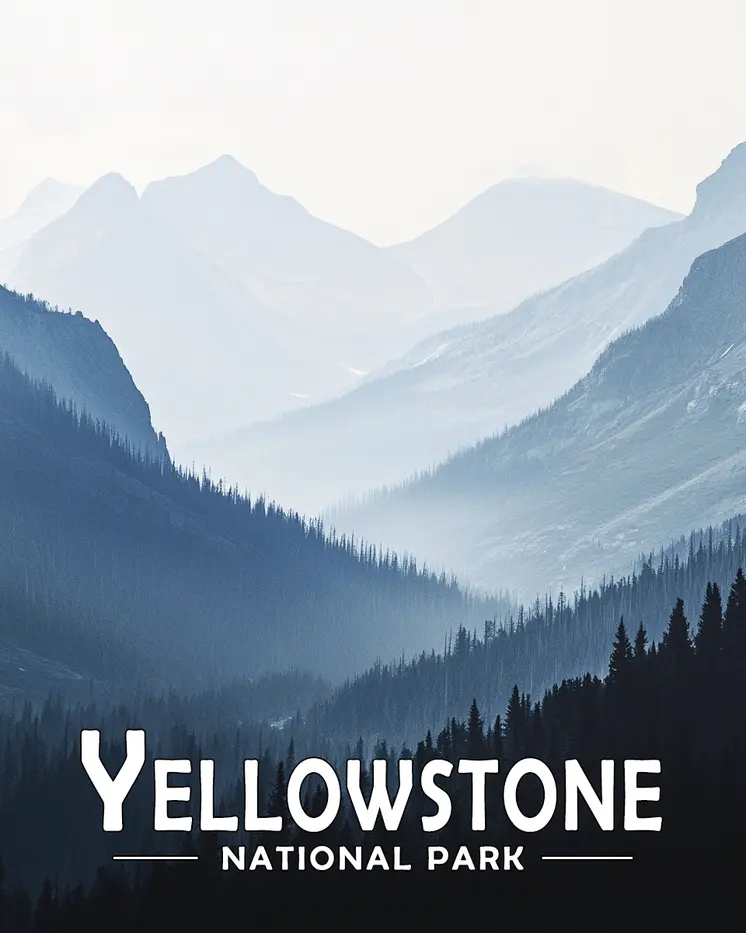 Misty Mountains - Yellowstone Souvenir Art Prints - 8"x10" Artwork for 11"x14" Frame