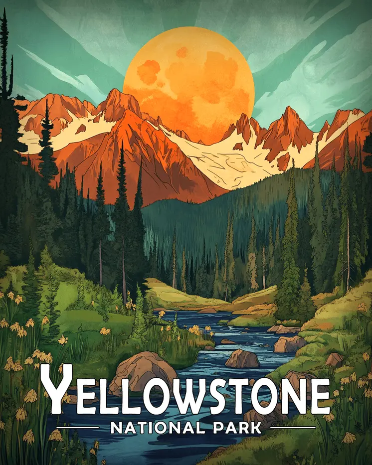 Mountain Sunrise - Yellowstone Souvenir Art Prints - 8"x10" Artwork for 11"x14" Frame