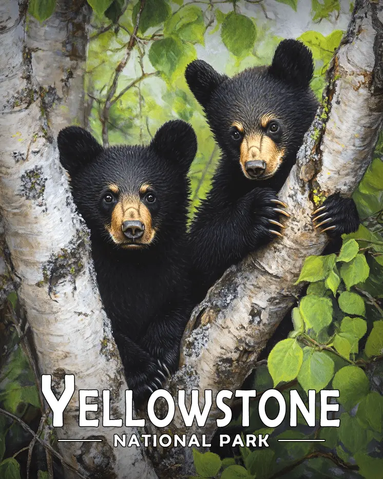 Two Bear Cubs - Yellowstone Souvenir Art Prints - 8"x10" Artwork for 11"x14" Frame