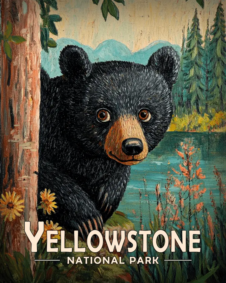 Peek-a-Boo Bear - Yellowstone Souvenir Art Prints - 8"x10" Artwork for 11"x14" Frame
