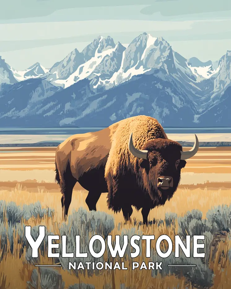 Lone Bison - Yellowstone Souvenir Art Prints - 8"x10" Artwork for 11"x14" Frame