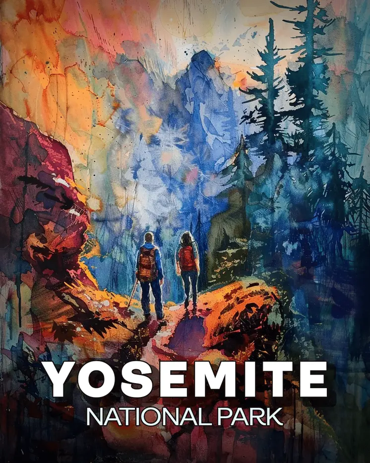 Amazing Hike - Yosemite Souvenir Art Prints - 8"x10" Artwork for 11"x14" Frame