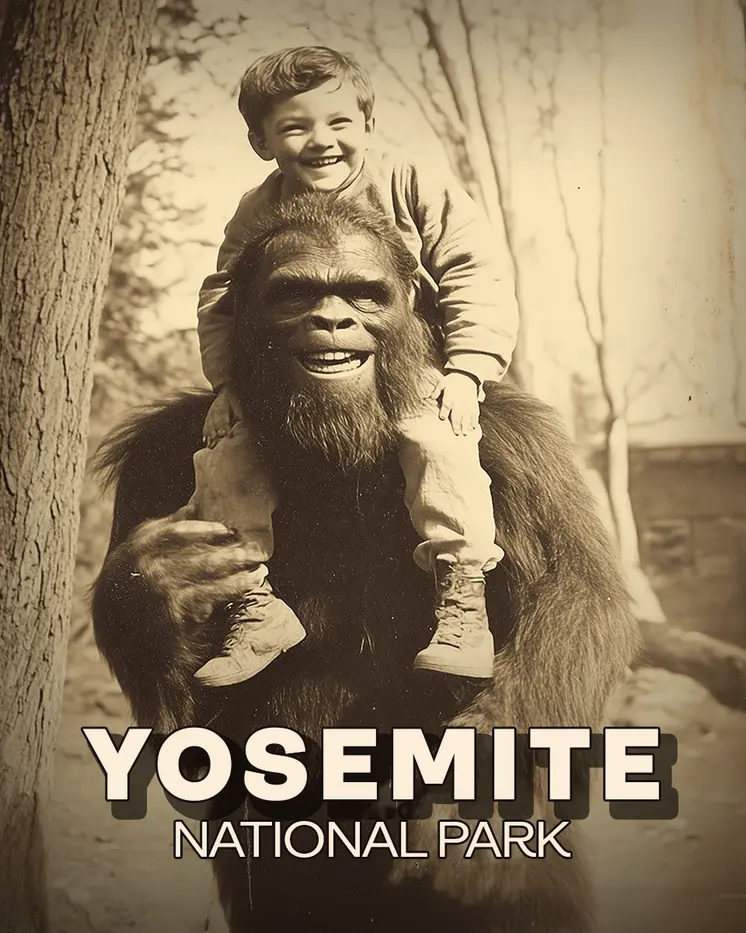 Bigfoot Piggyback - Yosemite Souvenir Art Prints - 8"x10" Artwork for 11"x14" Frame