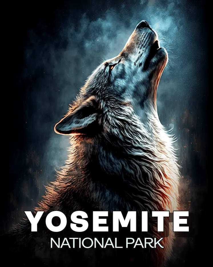 Midnight Howling Wolf - Yosemite Souvenir Art Prints - 8"x10" Artwork for 11"x14" Frame