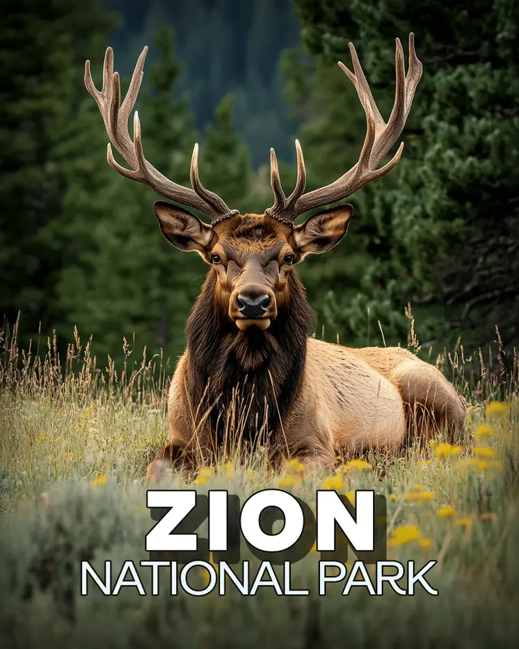 Relaxing Elk - Zion Souvenir Art Prints - 8"x10" Artwork for 11"x14" Frame