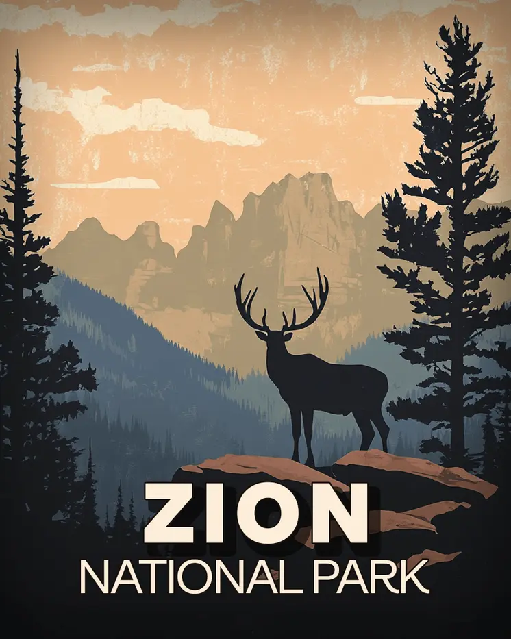 Elk Silhouette - Zion Souvenir Art Prints - 8"x10" Artwork for 11"x14" Frame