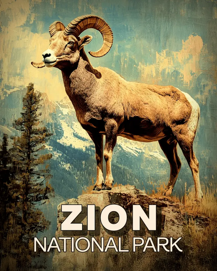 Bighorn Sheep Ram - Zion Souvenir Art Prints - 8"x10" Artwork for 11"x14" Frame