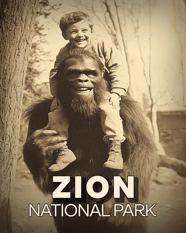 Bigfoot Piggyback - Zion Souvenir Art Prints - 8"x10" Artwork for 11"x14" Frame