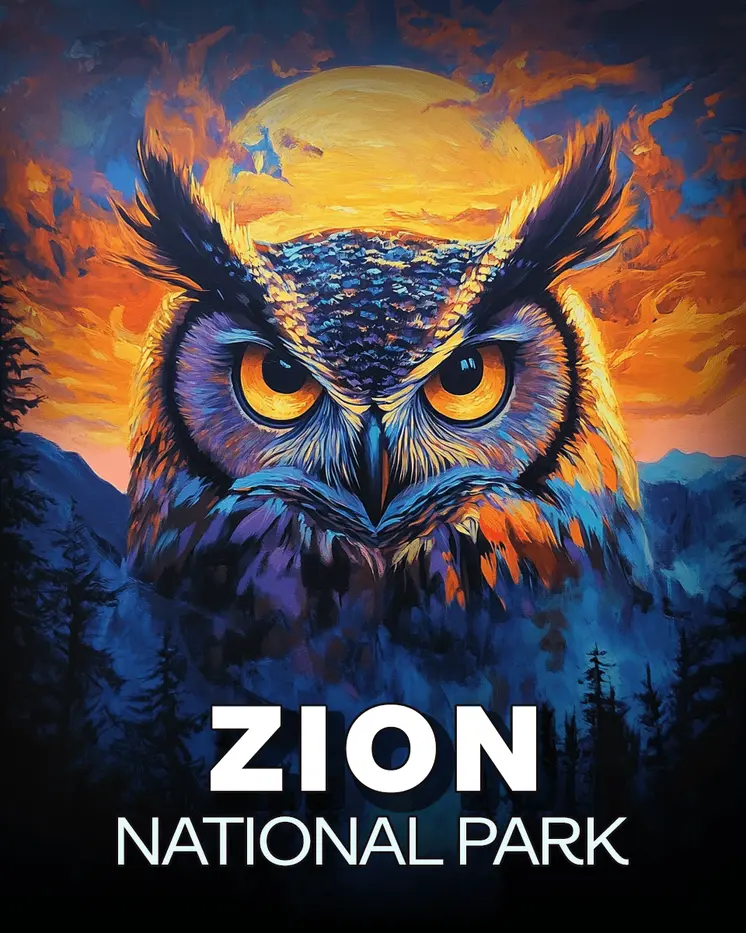 Midnight Owl - Zion Souvenir Art Prints - 8"x10" Artwork for 11"x14" Frame