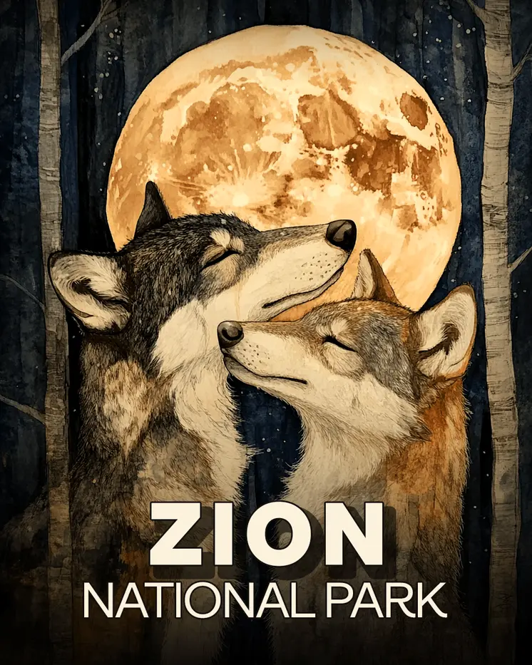 Wolves in Love - Zion Souvenir Art Prints - 8"x10" Artwork for 11"x14" Frame