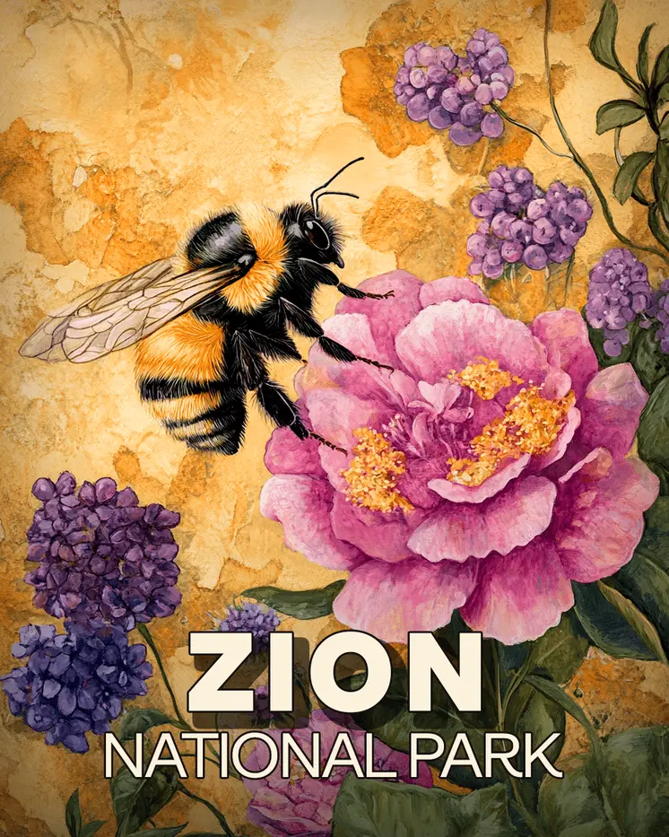 Garden Bumblebee - Zion Souvenir Art Prints - 8"x10" Artwork for 11"x14" Frame