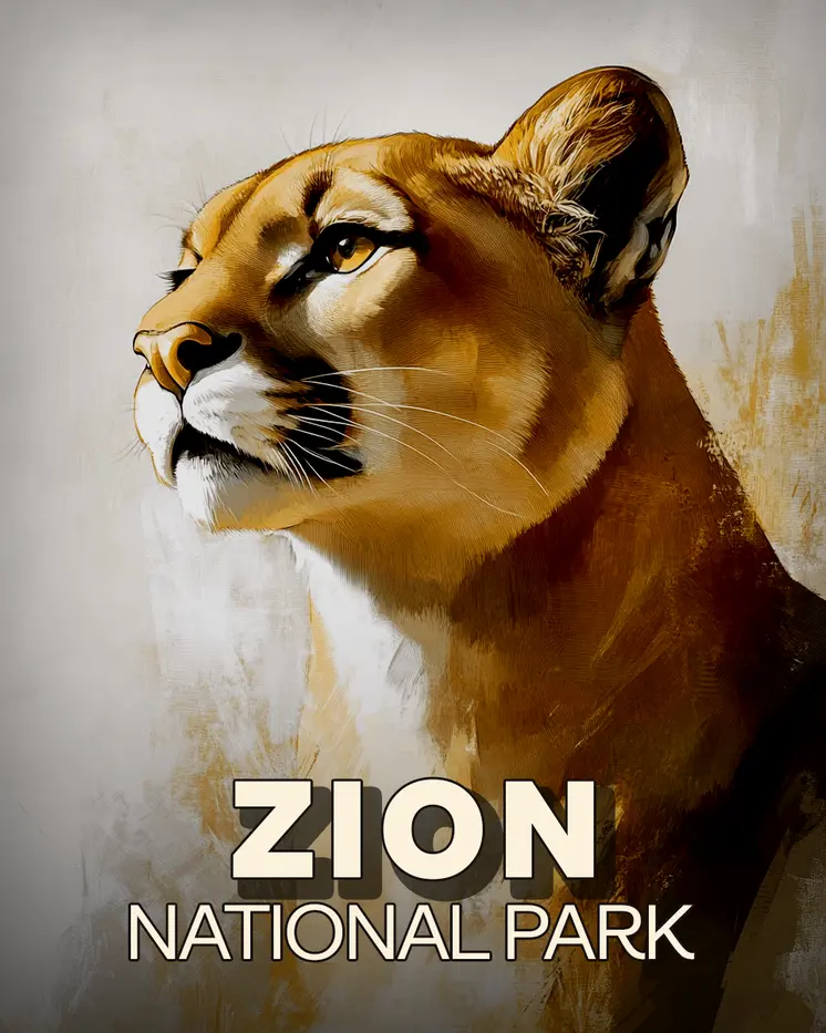Proud Mountain Lion - Zion Souvenir Art Prints - 8"x10" Artwork for 11"x14" Frame