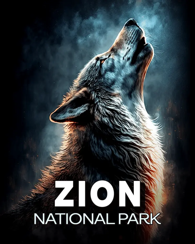 Midnight Howling Wolf - Zion Souvenir Art Prints - 8"x10" Artwork for 11"x14" Frame