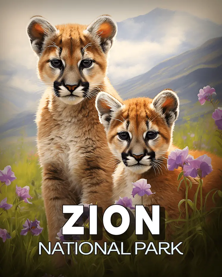 Mountain Lion Cubs - Zion Souvenir Art Prints - 8"x10" Artwork for 11"x14" Frame