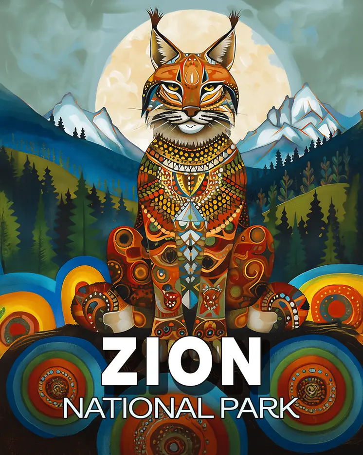 Stylized Bobcat - Zion Souvenir Art Prints - 8"x10" Artwork for 11"x14" Frame