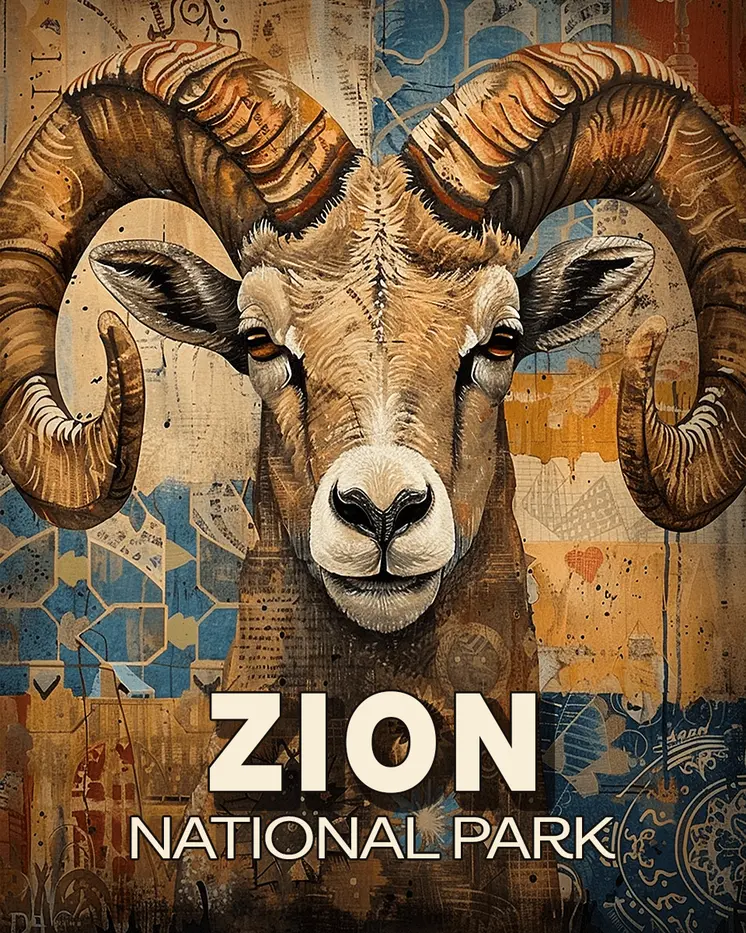Stylized Bighorn Ram - Zion Souvenir Art Prints - 8"x10" Artwork for 11"x14" Frame