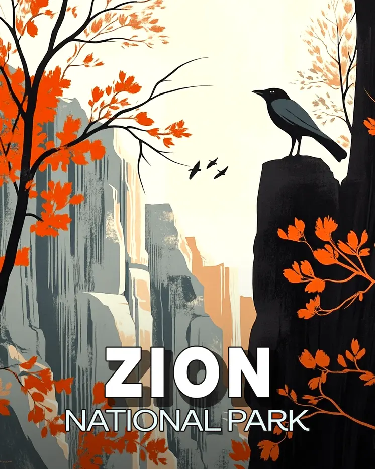 Lone Raven - Zion Souvenir Art Prints - 8"x10" Artwork for 11"x14" Frame