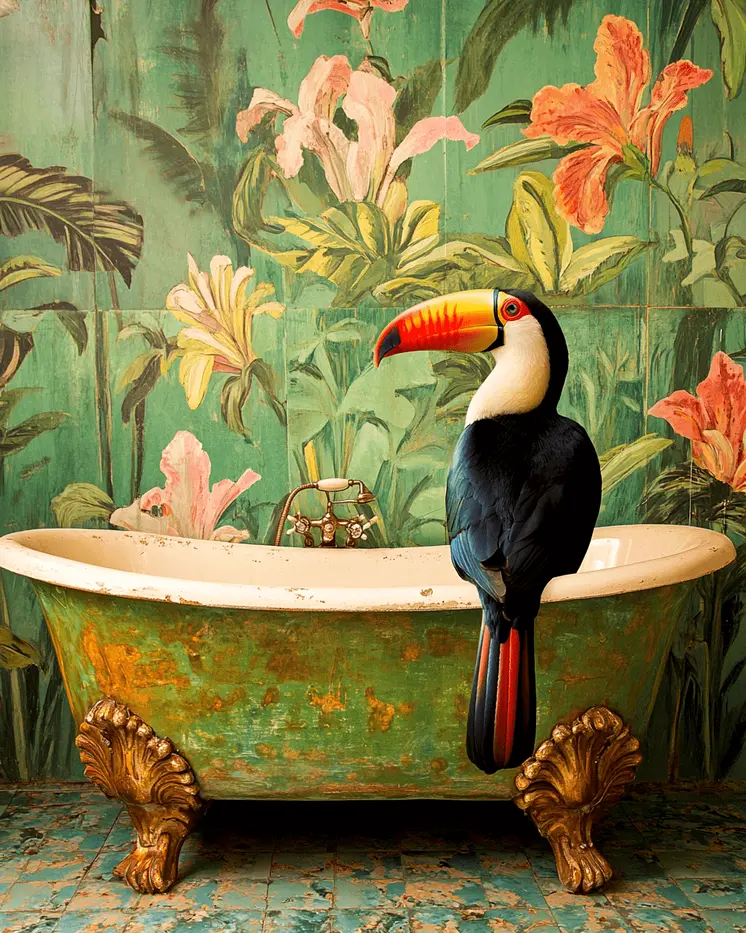 Toucan on Bathtub - Bathroom Wall Art Prints – 8″x10″ Artwork for 11″x14″ Frame