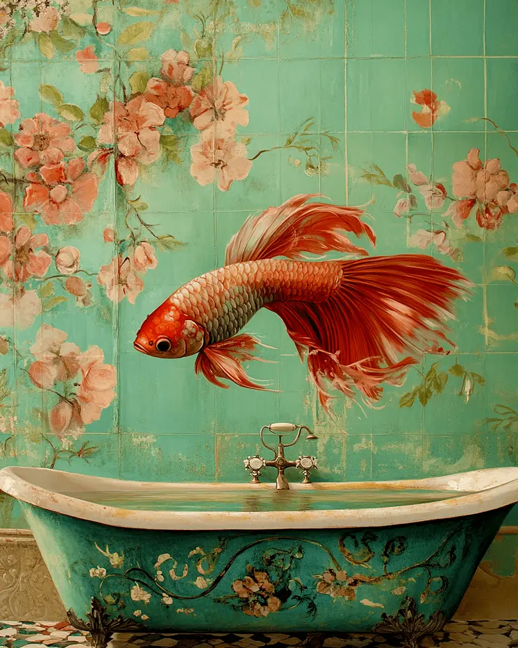 Betta Above Bathtub - Bathroom Wall Art Prints – 8″x10″ Artwork for 11″x14″ Frame