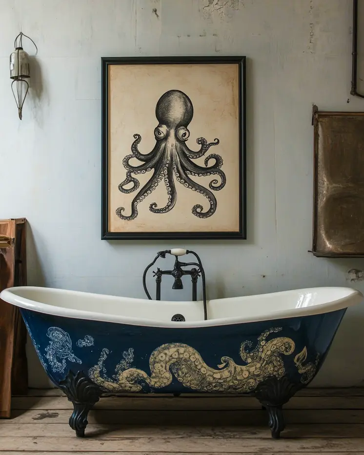 Octopus Artwork - Bathroom Wall Art Prints – 8″x10″ Artwork for 11″x14″ Frame