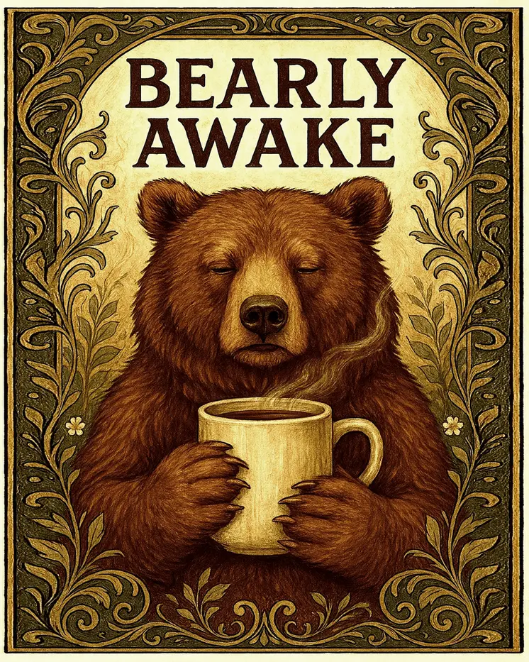 Bearly Awake - Punny Animals Art Prints – 8″x10″ Artwork for 11″x14″ Frame