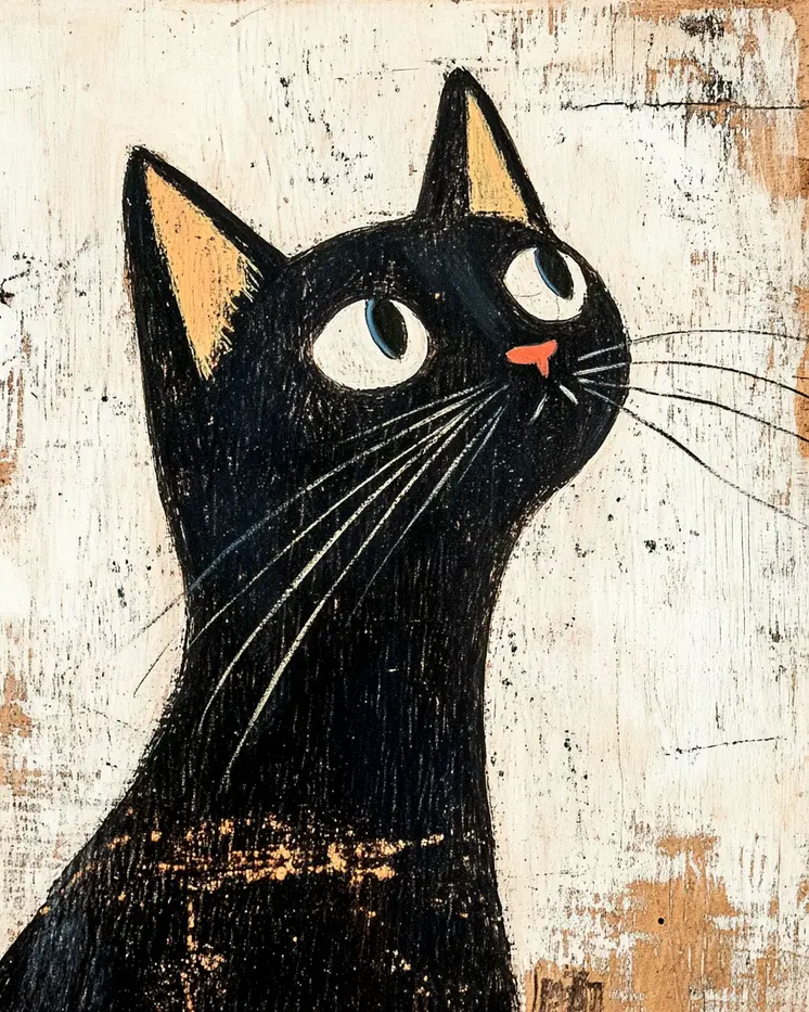 Lookin' Up - Cat & Kitten Folk Art Prints - 8"x10" Artwork for 11"x14" Frame