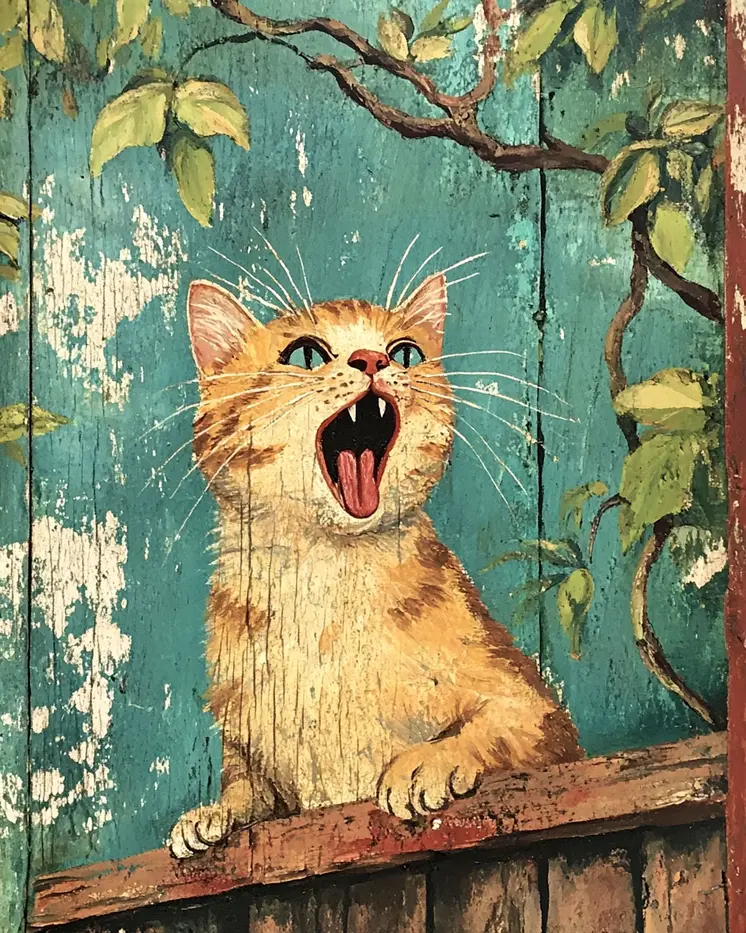 Wailin' in the Backyard - Cat & Kitten Folk Art Prints - 8"x10" Artwork for 11"x14" Frame