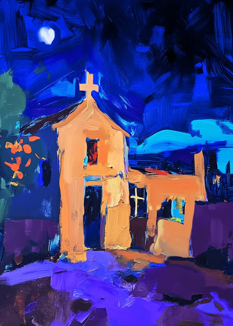 Christmas Eve at the Chapel Abstract Impressionism - Southwestern Art Prints 8"x10" Artwork for 11"x14" Frame