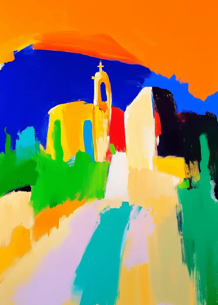 Country Chapel Abstract Impressionism - Southwestern Art Prints 8"x10" Artwork for 11"x14" Frame