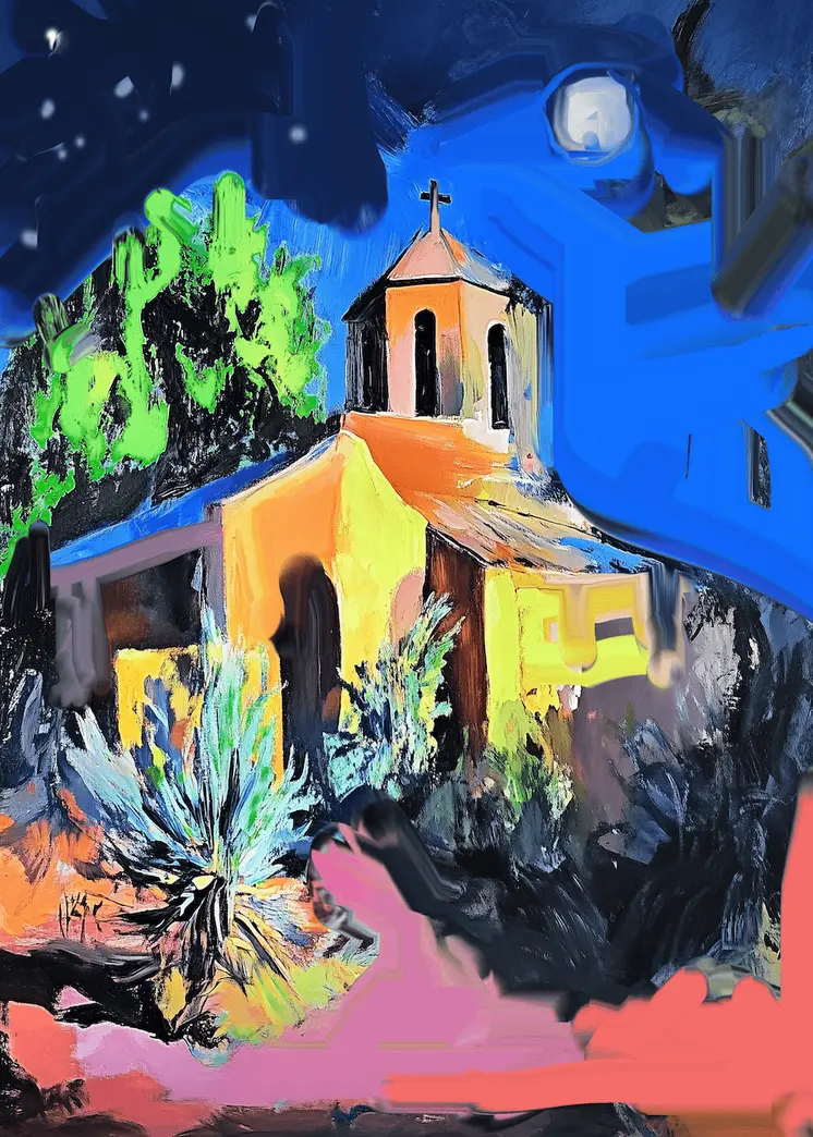 Midnight Chapel Service Abstract Impressionism - Southwestern Art Prints 8"x10" Artwork for 11"x14" Frame