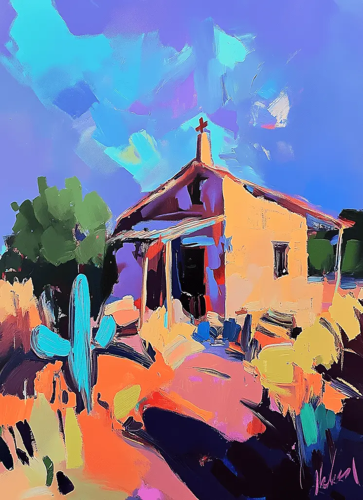 Remote Chapel Abstract Impressionism - Southwestern Art Prints 8"x10" Artwork for 11"x14" Frame