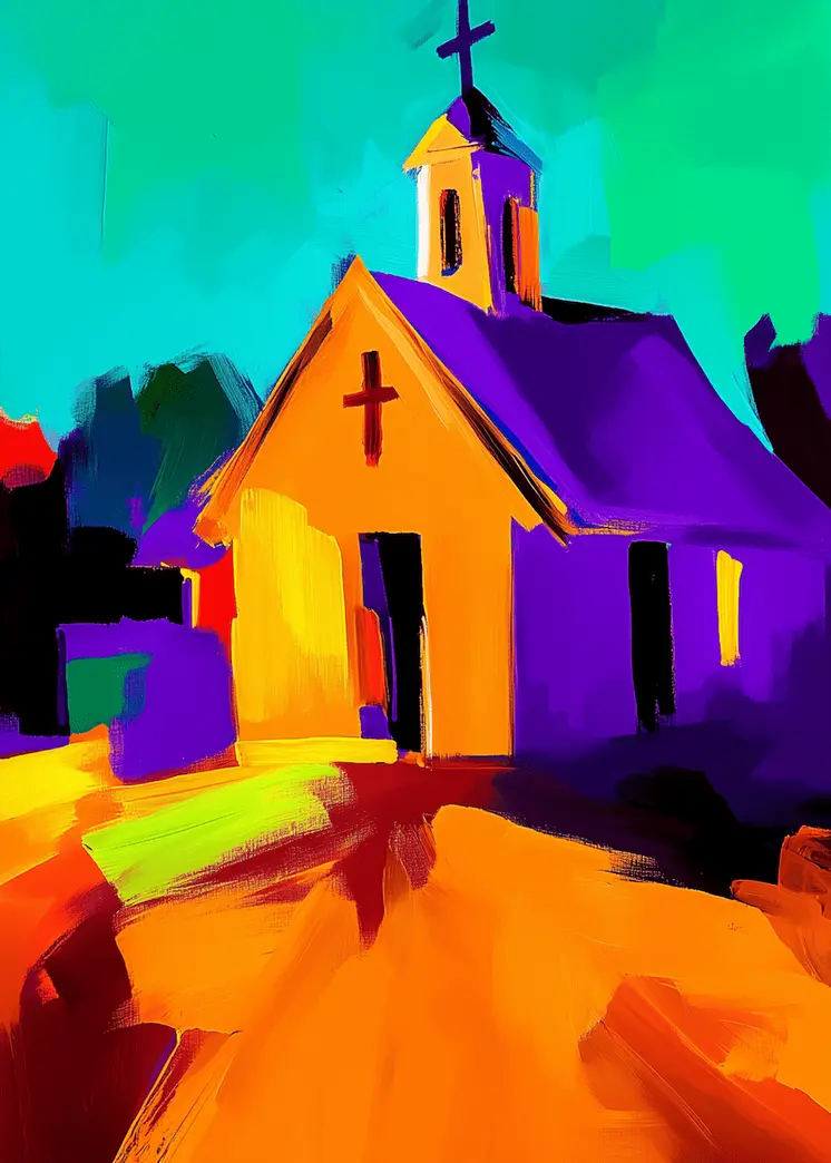 Chapel at Dusk Abstract Impressionism - Southwestern Art Prints 8"x10" Artwork for 11"x14" Frame
