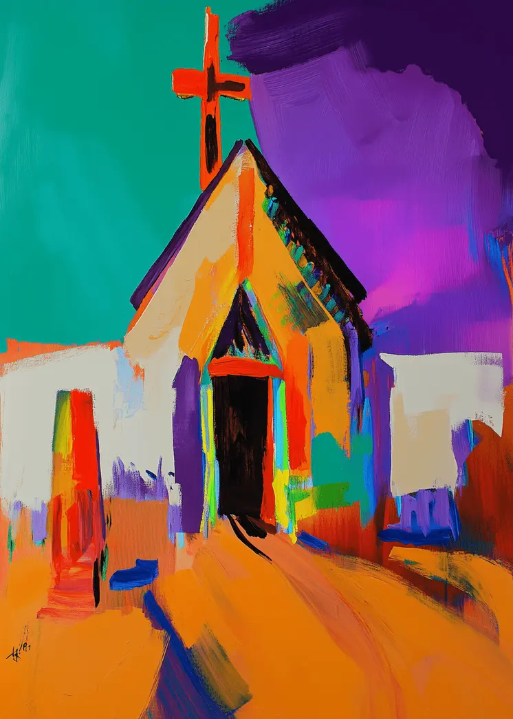 Chapel on the Plaza Abstract Impressionism - Southwestern Art Prints 8"x10" Artwork for 11"x14" Frame