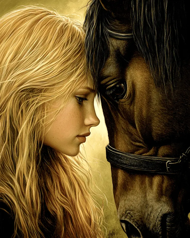 A Moment Between a Girl and Her Horse - Equine Art Prints – 8″x10″ Artwork for 11″x14″ Frame