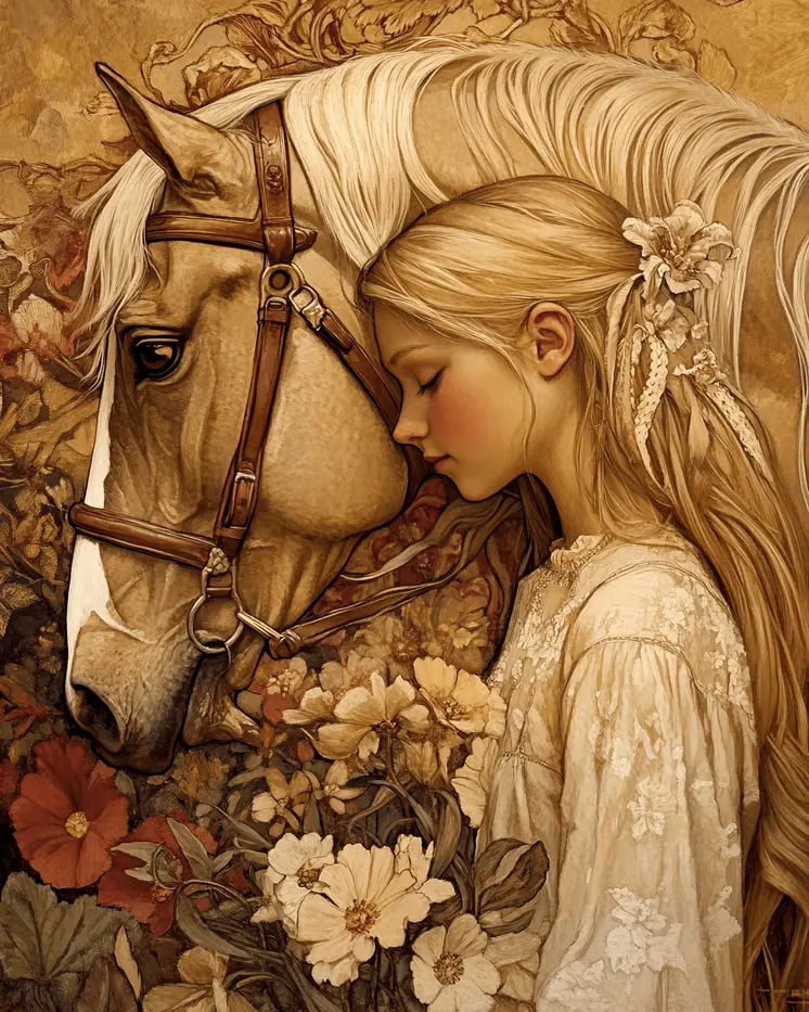 Serene Moment Between a Girl and Her Horse - Equine Art Prints – 8″x10″ Artwork for 11″x14″ Frame