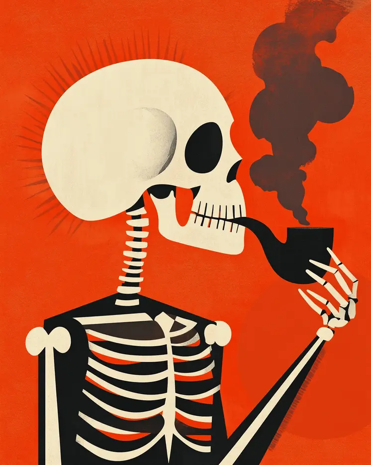 Mid-Century Modern Skeleton Smoking - Marijuana Wall Art Prints – 8″x10″ Artwork for 11″x14″ Frame